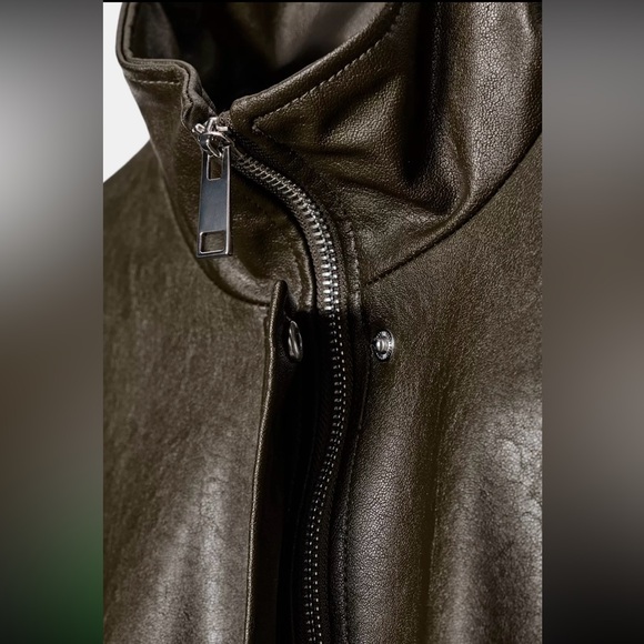 New ZARA Faux Leather High Collar Bomber Jacket - Picture 8 of 9